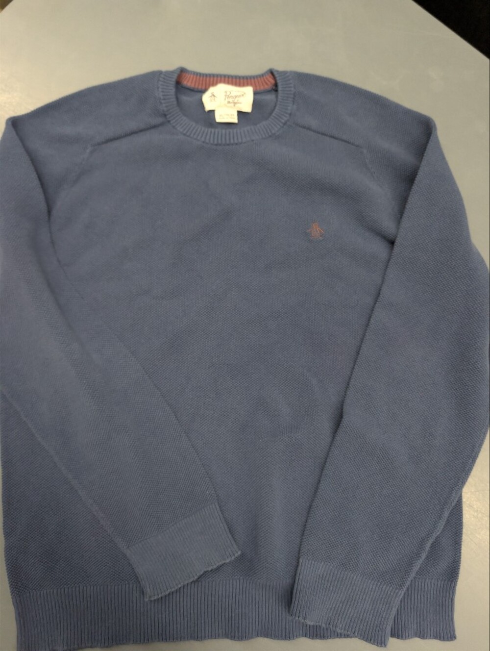 Original Penguin Blue Crewneck Sweater with Red Logo Accent